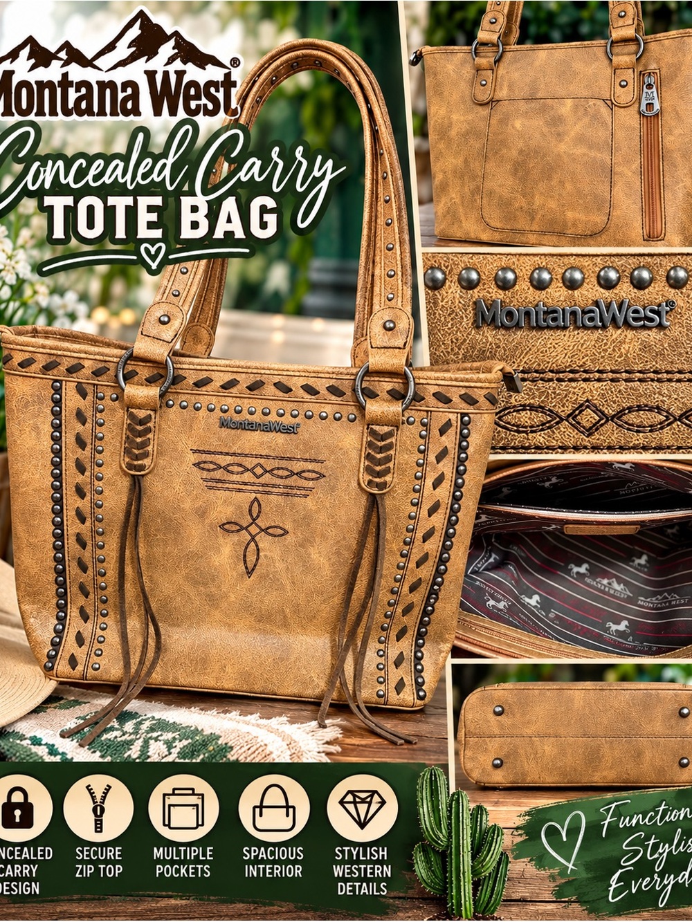 Montana West Brown Western-Style Studded Tote